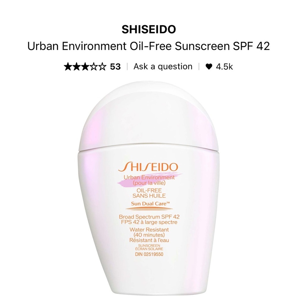 Shiseido Urban Environment Oil-Free Sunscreen SPF 42 50ml